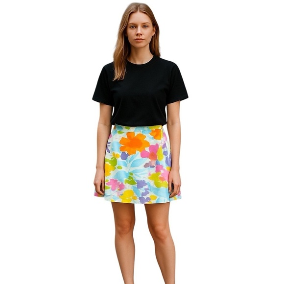 LAUREN Ralph LAUREN Floral Watercolor Mini Skirt Large Boho Chic Hippy - Picture 2 of 11